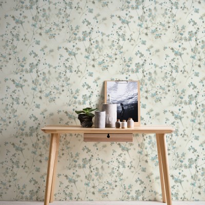 Papel pintado Flores Efecto Profundidad Azules Papel pintado Flores Efecto Profundidad Azules