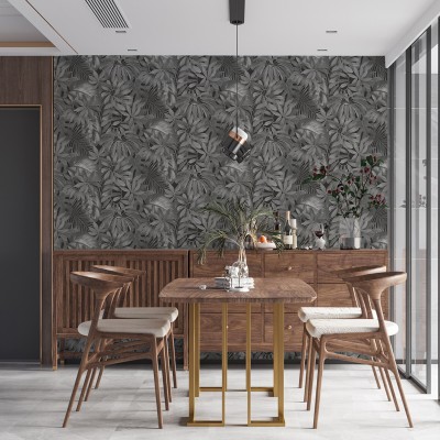 Papel pintado Plantas Exóticas Grises 2