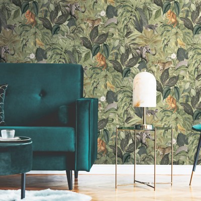 Papel pintado Tropical Safari Verde 2