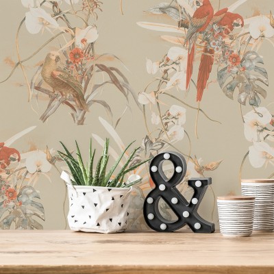 Papel pintado Loros Naranjas Papel pintado Loros Naranjas