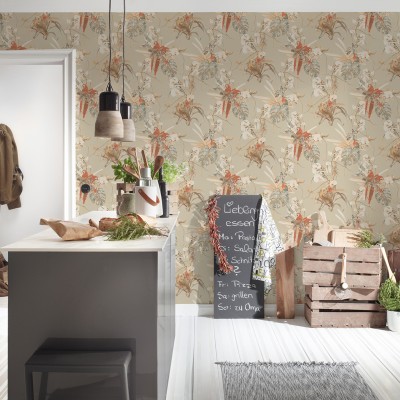 Papel pintado Loros Naranjas Papel pintado Loros Naranjas