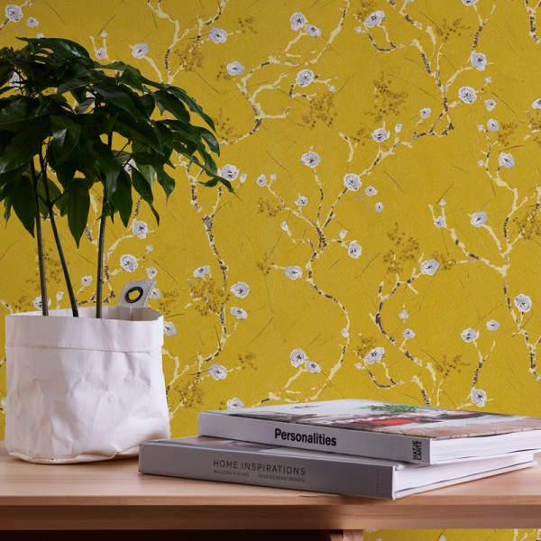 Papel pintado Floral con Ramas Amarillo Papel pintado Floral con Ramas Amarillo