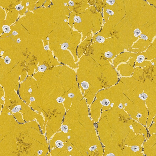 Papel de parede Floral com Galhos Amarelo