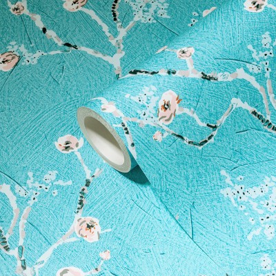 Papel de parede Floral com Galhos Azul Cian Papel de parede Floral com Galhos Azul Cian