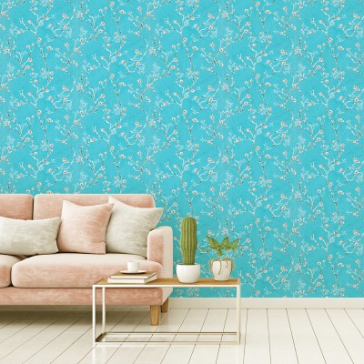 Papel de parede Floral com Galhos Azul Cian 2