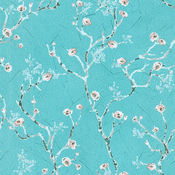 Papel de parede Floral com Galhos Azul Cian