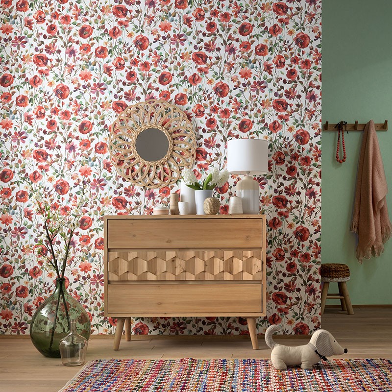 Papel pintado con flores alegres para recibidor