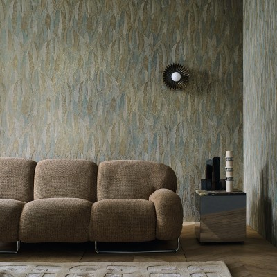 Papel de parede de FOLHAS DE EUCALIPTO VERDE ÁGUA DOURADO 2