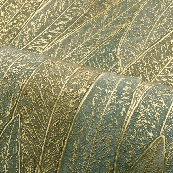 Papel pintado HOJAS DE EUCALIPTO VERDE AGUA DORADO
