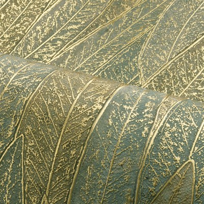 Papel de parede de FOLHAS DE EUCALIPTO VERDE ÁGUA DOURADO Papel de parede de FOLHAS DE EUCALIPTO VERDE ÁGUA DOURADO