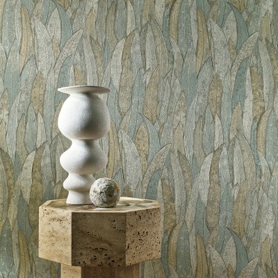 Paper pintat FULLES D'EUCALIPTE VERD AIGUA I MARRÓ 2