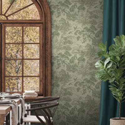 Papel pintado JAPONÉS GRULLA VERDE 2