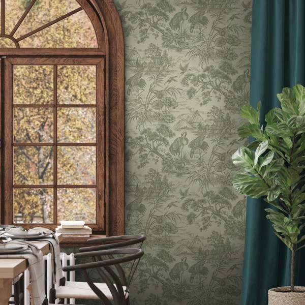 Papel de parede JAPONÊS TSURU VERDE Papel de parede JAPONÊS TSURU VERDE