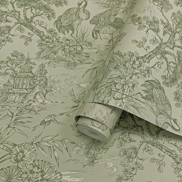 Papel de parede JAPONÊS TSURU VERDE Papel de parede JAPONÊS TSURU VERDE