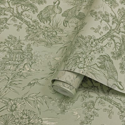 Papel de parede JAPONÊS TSURU VERDE Papel de parede JAPONÊS TSURU VERDE