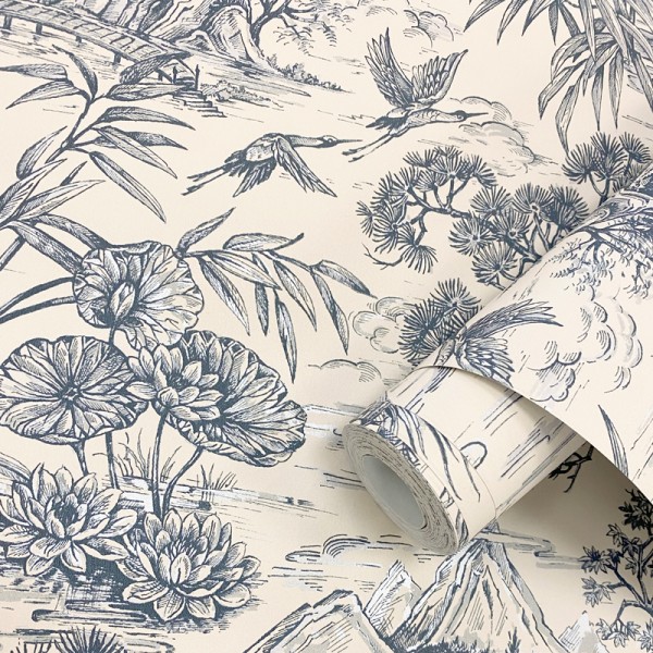 Papel de parede JAPONÊS TSURU AZUL