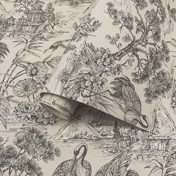 Papel de parede JAPONÊS TSURU CHARCOAL