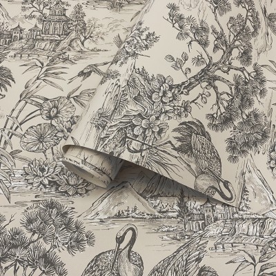 Papel de parede JAPONÊS TSURU CHARCOAL