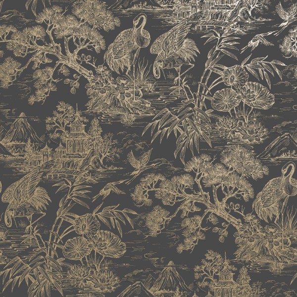 Papel de parede JAPONÊS TSURU DOURADO