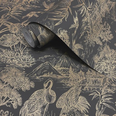 Papel de parede JAPONÊS TSURU DOURADO Papel de parede JAPONÊS TSURU DOURADO