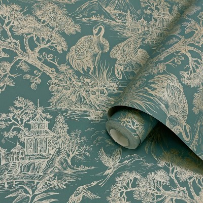 Papel de parede JAPONÊS TSURU DOURADO VERDE Papel de parede JAPONÊS TSURU DOURADO VERDE