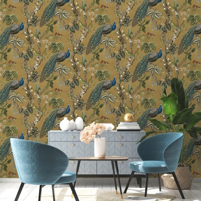 Papel pintado PAVOS REALES OCRE