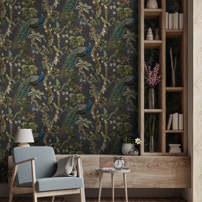 Papel pintado PAVOS REALES CHARCOAL 2