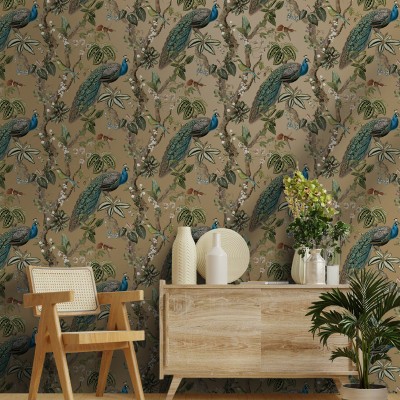 Papel pintado PAVOS REALES DORADO