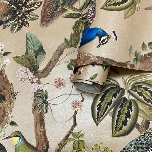 Papel pintado PAVOS REALES DORADO