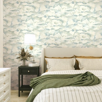 Papel de parede NUVENS VERDE AZUL