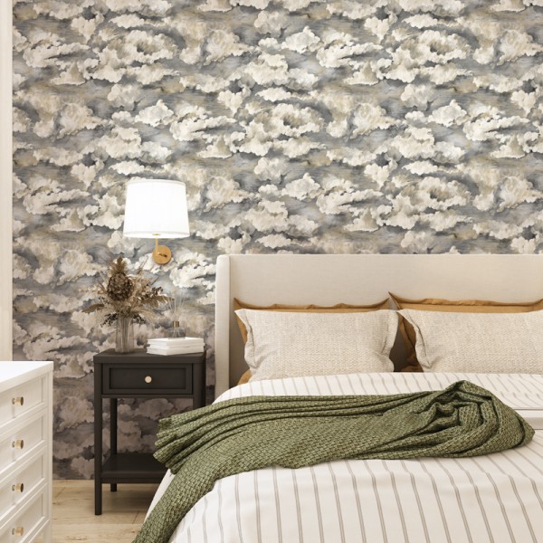 Papel de parede NUVENS BEGE CINZA CHARCOAL