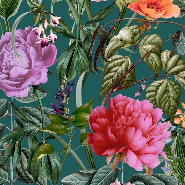 Papel pintado BOTÁNICO FLORAL VERDE AGUA