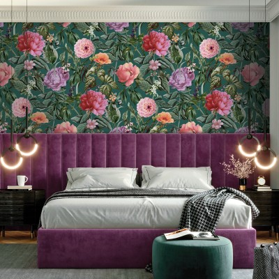 Papel pintado BOTÁNICO FLORAL VERDE AGUA 2