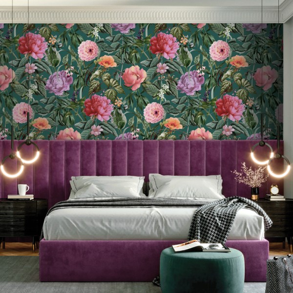 Papel de parede BOTÂNICO FLORAL VERDE ÁGUA