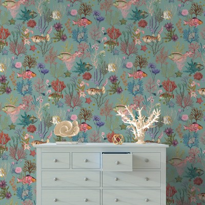 Paper pintat VIDA MARINA VERD AIGUA 2