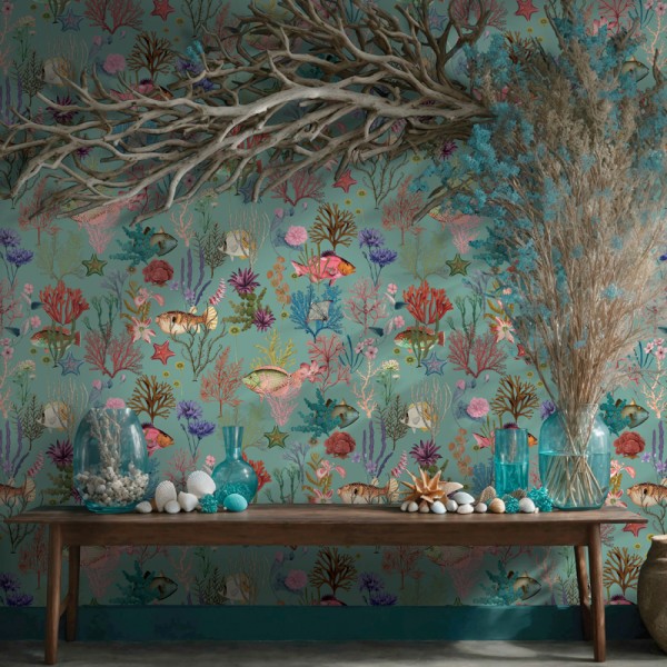 Papel pintado VIDA MARINA VERDE AGUA