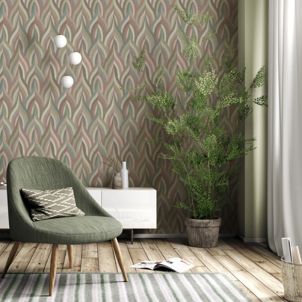 Papel de parede ARABESCO ROSA, VERDE E AQUA