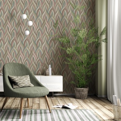 Papel de parede ARABESCO ROSA, VERDE E AQUA