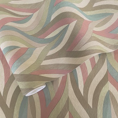 Papel de parede ARABESCO ROSA, VERDE E AQUA