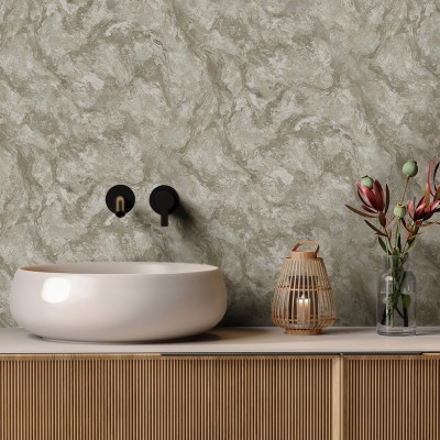 Papel de parede MÁRMORE PEDRA NATURAL BEGE E PRATA 2