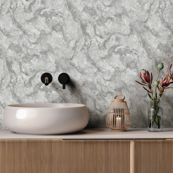 Paper pintat MARBRE PEDRA NATURAL GRIS I PLATEJAT