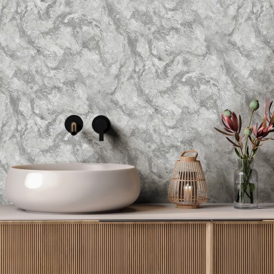 Papel de parede MÁRMORE PEDRA NATURAL CINZA E PRATA