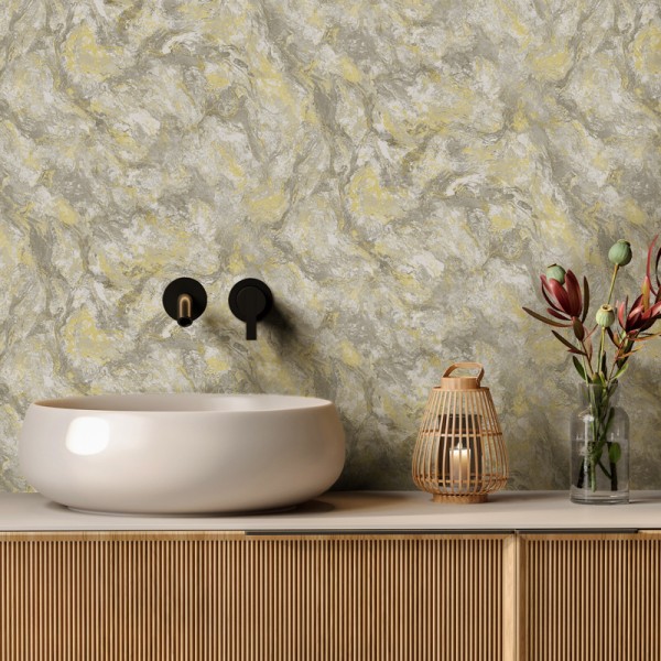 Papel pintado MÁRMOL PIEDRA NATURAL GRIS Y DORADO Papel pintado MÁRMOL PIEDRA NATURAL GRIS Y DORADO