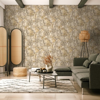 Papel pintado RAMAS ÁRBOLES GRIS Y NARANJA Papel pintado RAMAS ÁRBOLES GRIS Y NARANJA