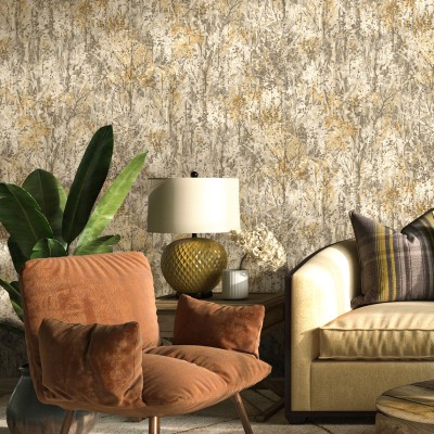 Papel pintado RAMAS ÁRBOLES GRIS Y NARANJA Papel pintado RAMAS ÁRBOLES GRIS Y NARANJA