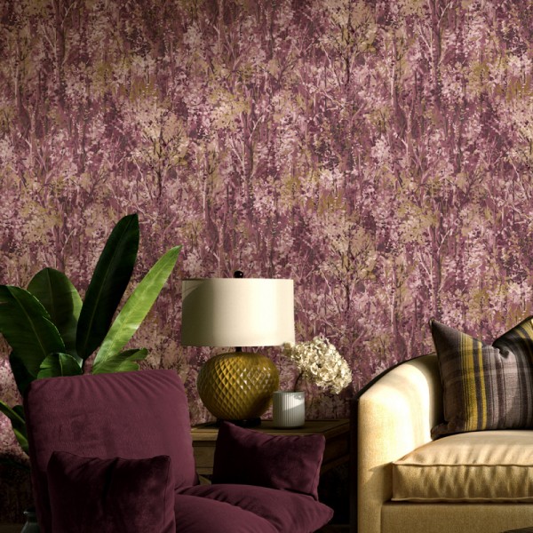 Papel pintado RAMAS ÁRBOLES BURDEOS