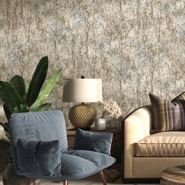 Paper pintat BRANQUES ARBRES BEIGE I BLAU