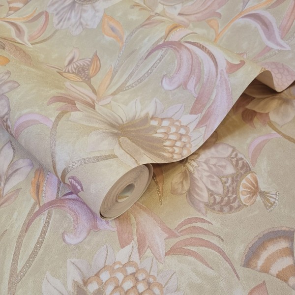 Papel de parede FLORAL CLÁSSICO ROSA CORAL