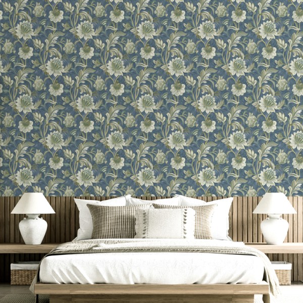 Paper pintat FLORAL CLÀSSIC BLAU NAVY