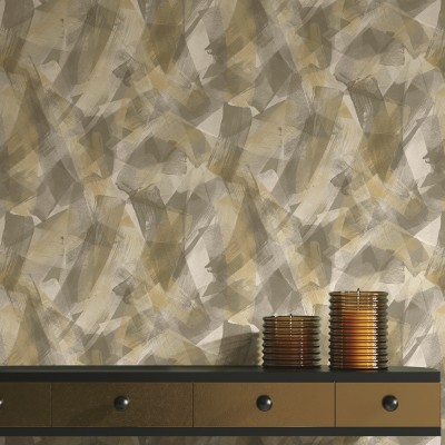 Papel pintado ARTÍSTICO PINCELADAS GRIS DORADO 2